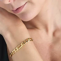 Made in Italy Unisex Adult 24K Gold Over Silver 8 Inch Solid Figaro Chain Bracelet