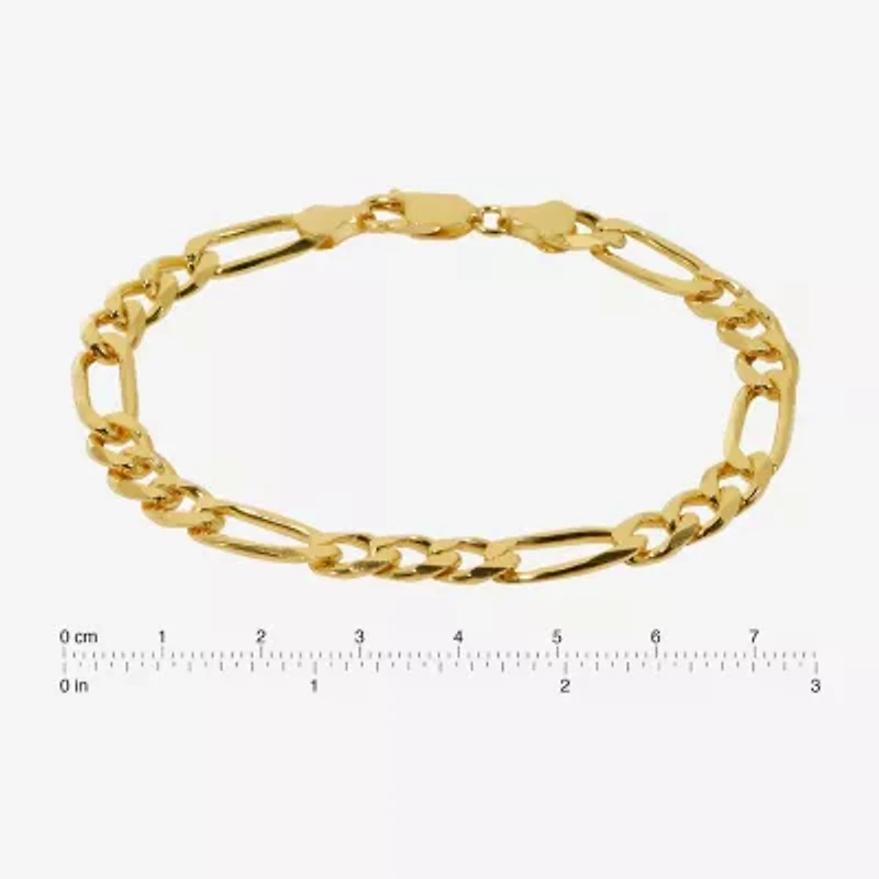 Made in Italy Unisex Adult 24K Gold Over Silver 8 Inch Solid Figaro Chain Bracelet