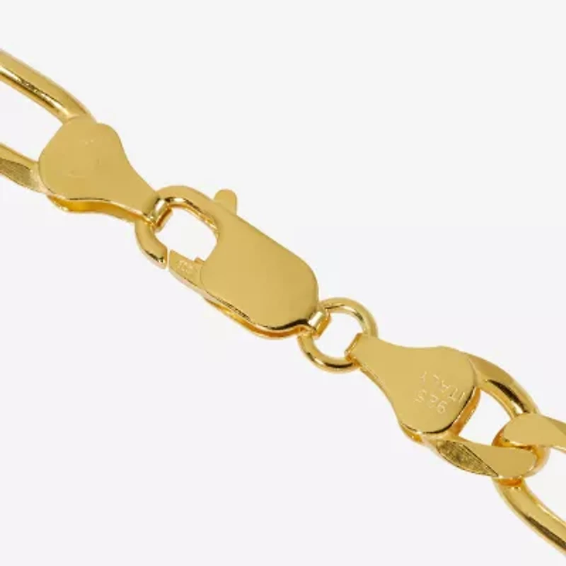 Made in Italy Unisex Adult 24K Gold Over Silver 8 Inch Solid Figaro Chain Bracelet