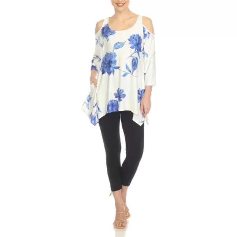 White Mark Womens Scoop Neck 3/4 Sleeve Tunic Top