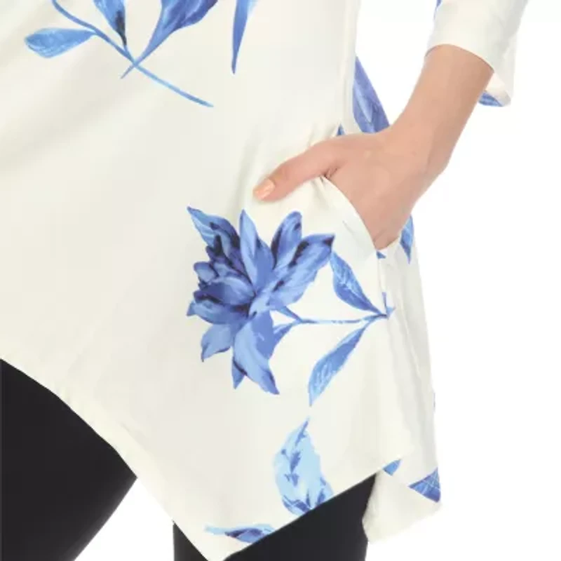 White Mark Womens Scoop Neck 3/4 Sleeve Tunic Top