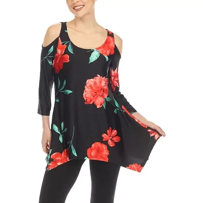 White Mark Womens Scoop Neck 3/4 Sleeve Tunic Top