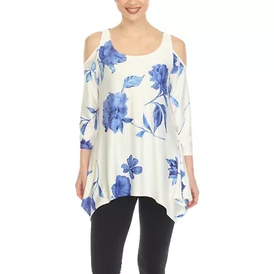 White Mark Womens Scoop Neck 3/4 Sleeve Tunic Top