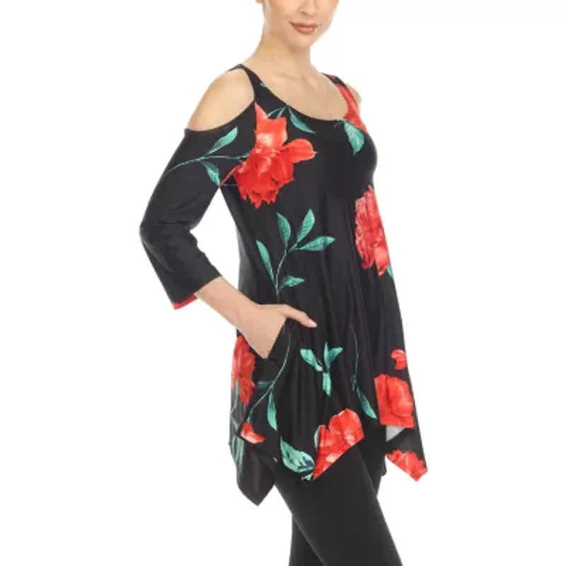 White Mark Womens Scoop Neck 3/4 Sleeve Tunic Top