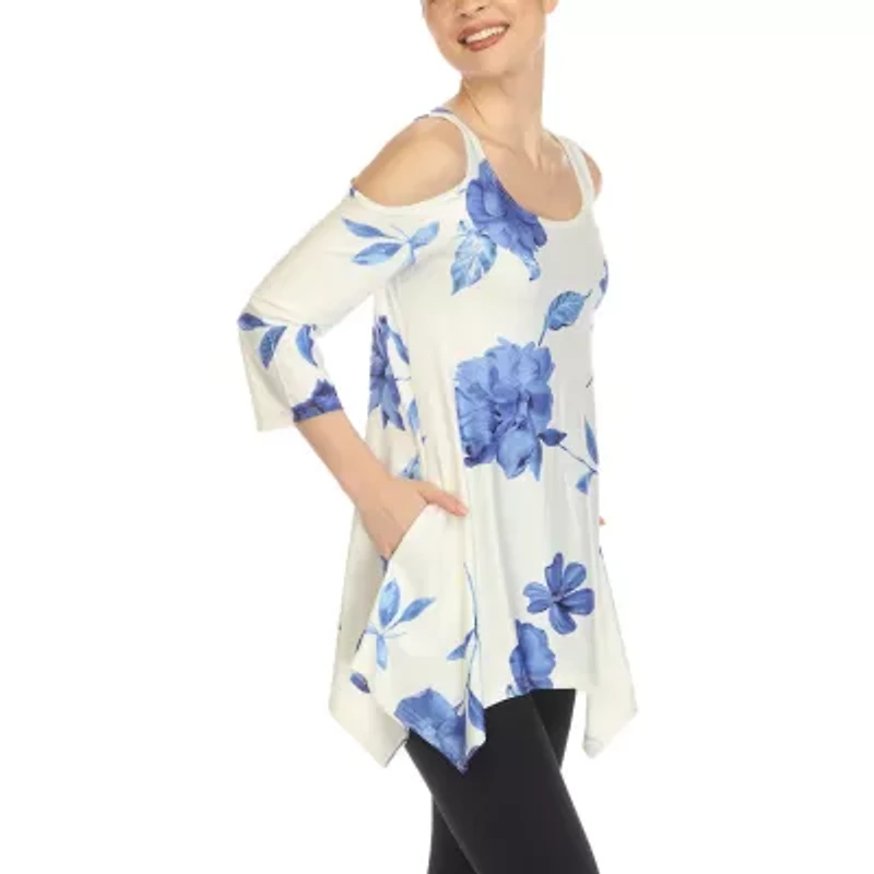 White Mark Womens Scoop Neck 3/4 Sleeve Tunic Top
