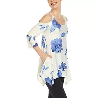 White Mark Womens Scoop Neck 3/4 Sleeve Tunic Top