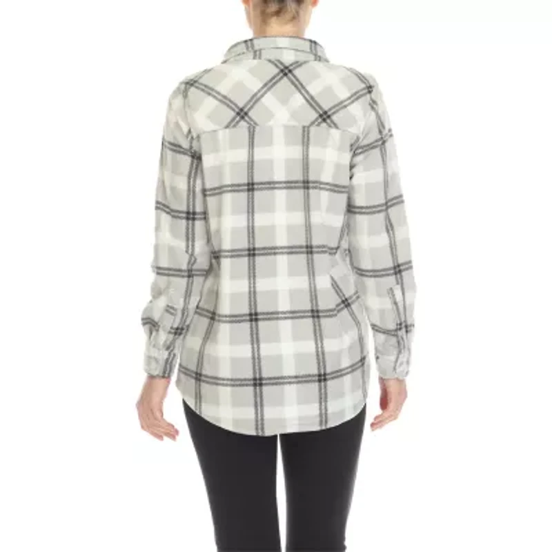White Mark Womens Long Sleeve Cuffed Loose Fit Button-Down Shirt