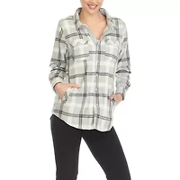 White Mark Womens Long Sleeve Cuffed Loose Fit Button-Down Shirt