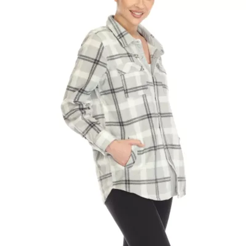 White Mark Womens Long Sleeve Cuffed Loose Fit Button-Down Shirt