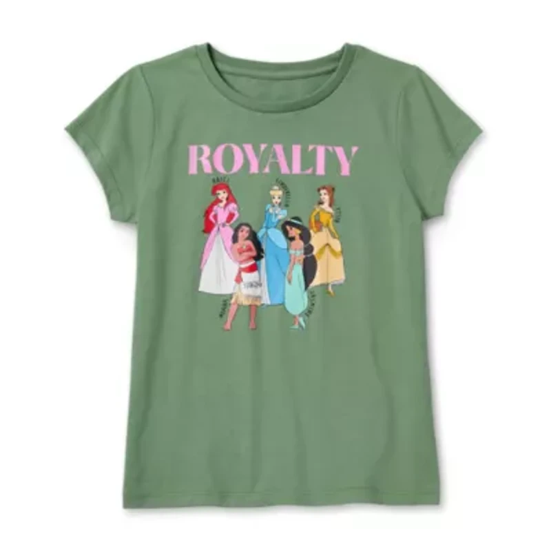 Little & Big Kid Girls Round Neck Short Sleeve Regular Fit Princess Graphic T-Shirt