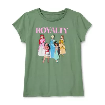Little & Big Kid Girls Round Neck Short Sleeve Regular Fit Princess Graphic T-Shirt