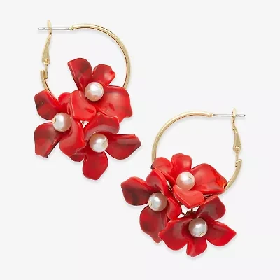 Bijoux Bar Womens 29.5mm Flower Hoop Earrings