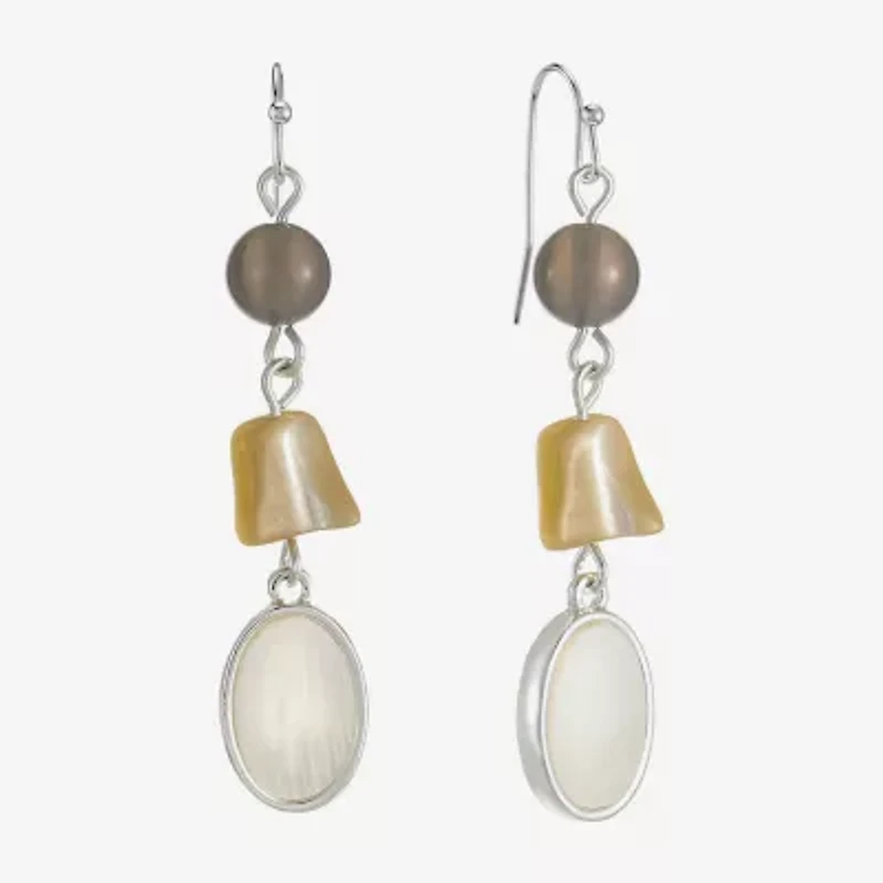 Liz Claiborne Womens White Mother Of Pearl Drop Earrings