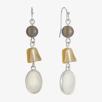 Liz Claiborne Womens White Mother Of Pearl Drop Earrings