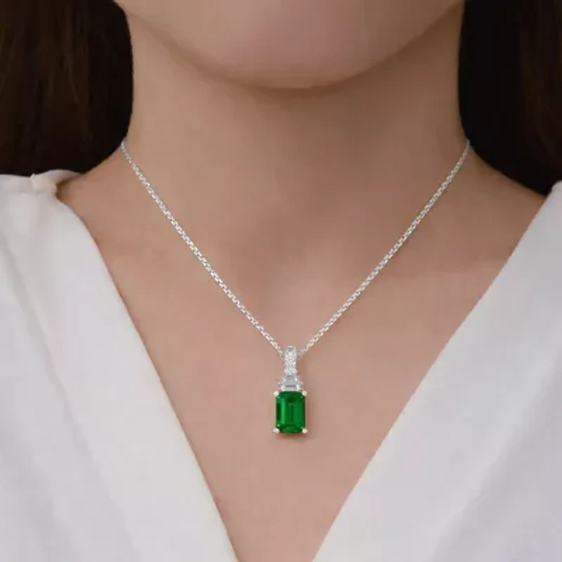 (F / Si2) 1/8 CT. T.W. Lab Grown Diamond and Created Gemstone Sterling Silver 18 Inch Necklace