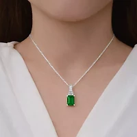 (F / Si2) 1/8 CT. T.W. Lab Grown Diamond and Created Gemstone Sterling Silver 18 Inch Necklace