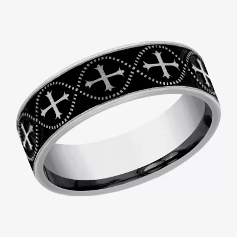Crusader Cross Pattern Mens 7MM Tungsten Wedding Band