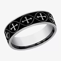 Crusader Cross Pattern Mens 7MM Tungsten Wedding Band