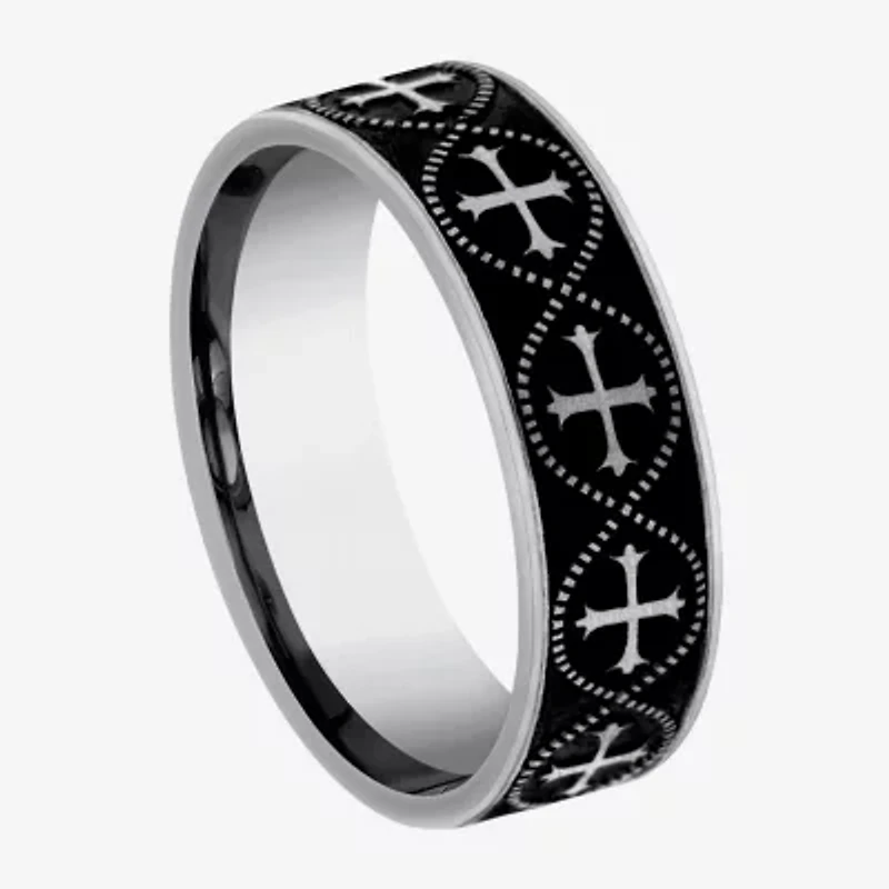Crusader Cross Pattern Mens 7MM Tungsten Wedding Band