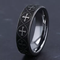 Crusader Cross Pattern Mens 7MM Tungsten Wedding Band