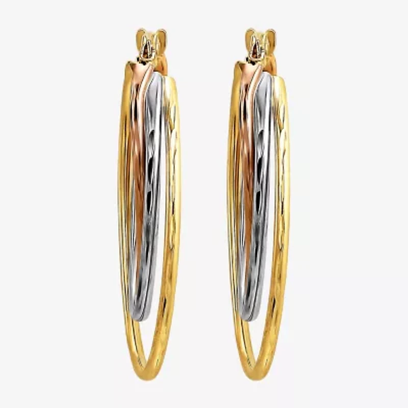 Womens 10K Tri-Color Gold 20mm Hoop Earrings