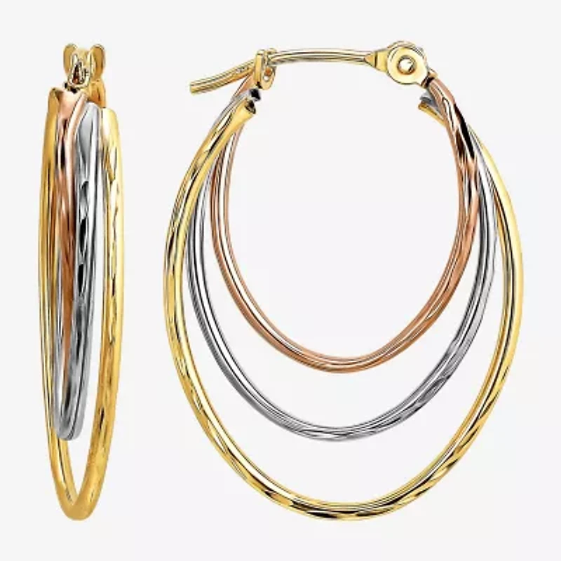 Womens 10K Tri-Color Gold 20mm Hoop Earrings