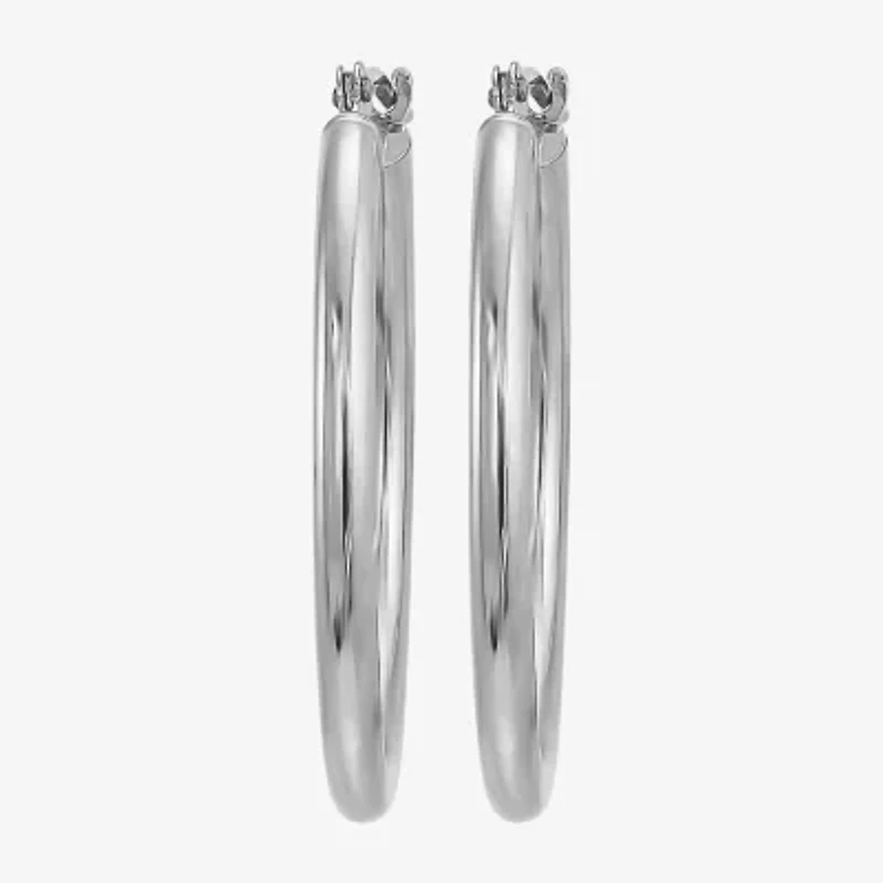 Womens 10K White Gold 19mm Hoop Earrings