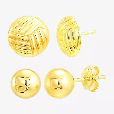 Womens 10K Gold Round 2 Pair Earring Set