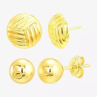Womens 10K Gold Round 2 Pair Earring Set