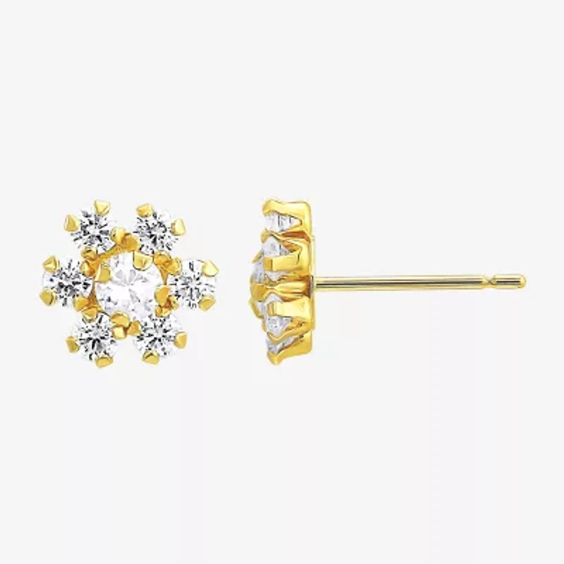 Womens Cubic Zirconia 10K Gold 3 Pair Earring Set