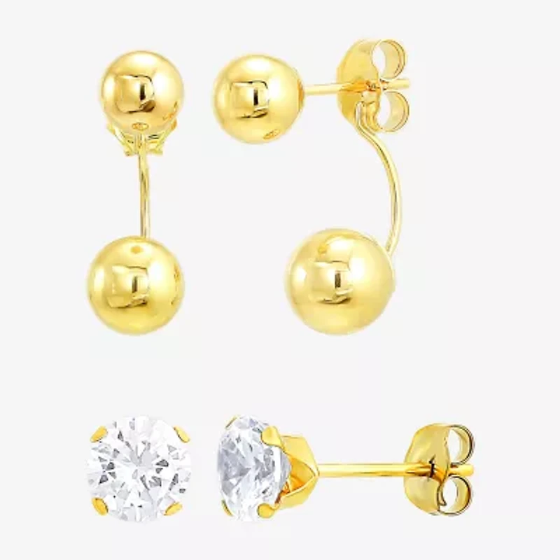 Womens White Cubic Zirconia 10K Gold 2 Pair Earring Set