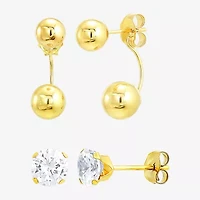 Womens White Cubic Zirconia 10K Gold 2 Pair Earring Set