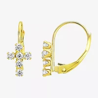 Religious Jewelry Cross Womens White Cubic Zirconia 10K Gold 2 Pair Earring Set