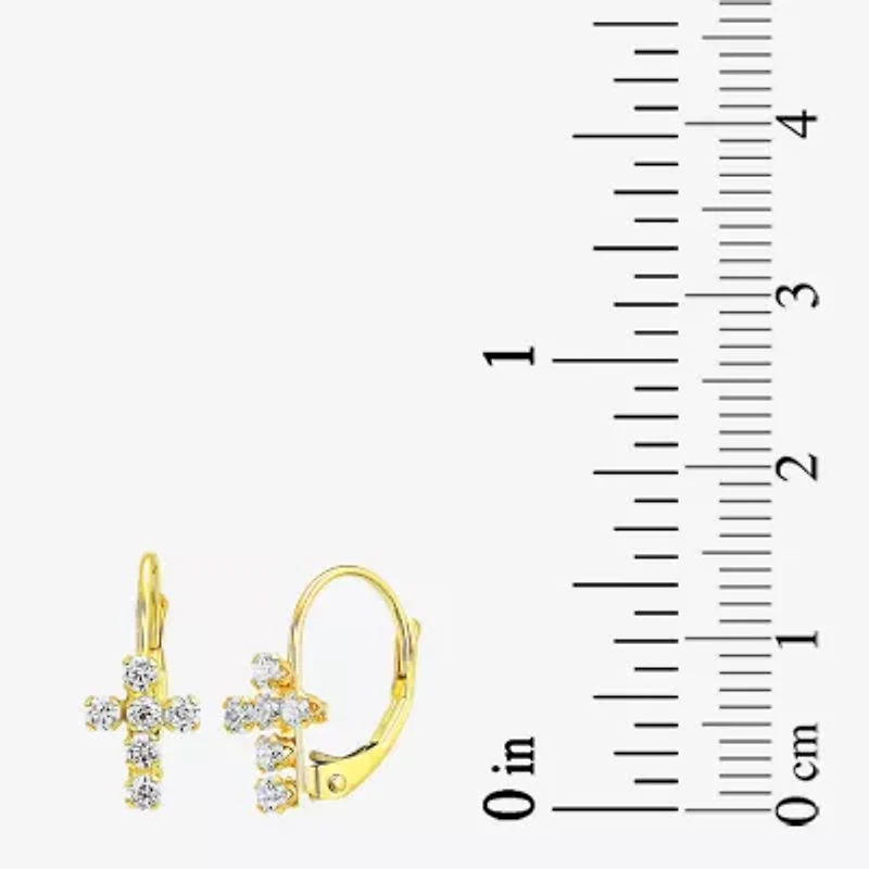 Religious Jewelry Cross Womens White Cubic Zirconia 10K Gold 2 Pair Earring Set