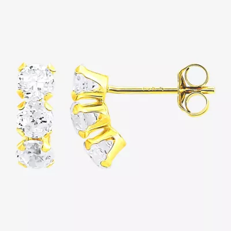 Womens White Cubic Zirconia 10K Gold 3 Pair Earring Set