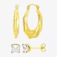 Womens White Cubic Zirconia 10K Gold 2 Pair Earring Set