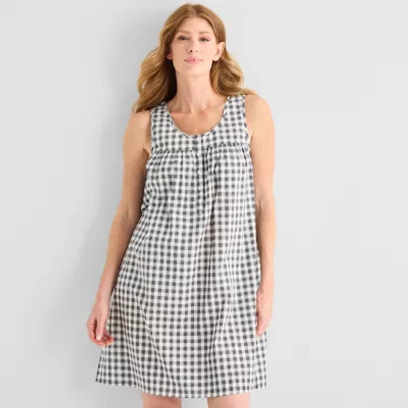 Adonna Womens Poplin Sleeveless Scoop Neck Nightgown