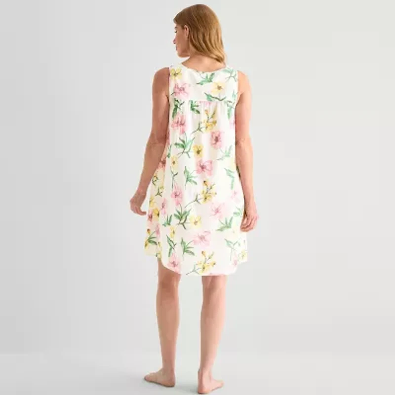 Adonna Womens Poplin Sleeveless Crew Neck Nightgown