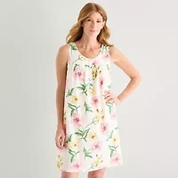 Adonna Womens Poplin Sleeveless Crew Neck Nightgown