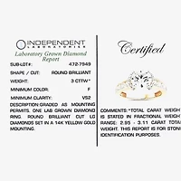 (F / Vs2) Womens 3 CT. T.W. Lab Grown White Diamond 14K Gold Round Side Stone Halo Engagement Ring