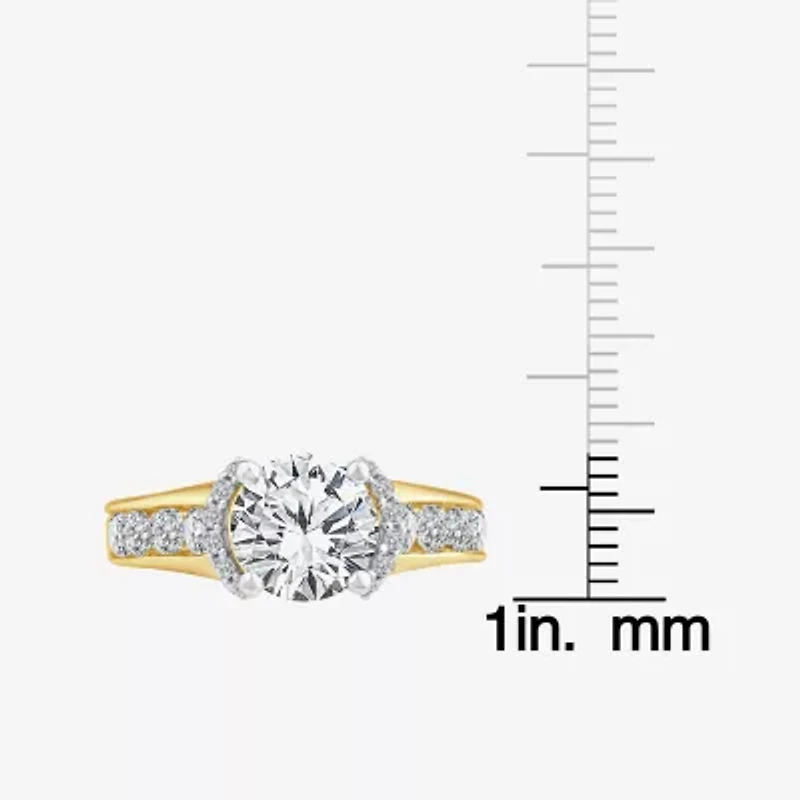 (F / Vs2) Womens 3 CT. T.W. Lab Grown White Diamond 14K Gold Round Side Stone Halo Engagement Ring