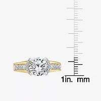 (F / Vs2) Womens 3 CT. T.W. Lab Grown White Diamond 14K Gold Round Side Stone Halo Engagement Ring