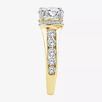 (F / Vs2) Womens 3 CT. T.W. Lab Grown White Diamond 14K Gold Round Side Stone Halo Engagement Ring