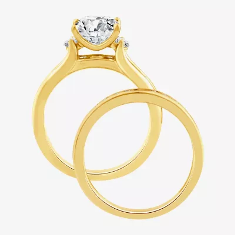 (F / Vs2) Womens 3 CT. T.W. Lab Grown White Diamond 14K Gold Side Stone Bridal Set