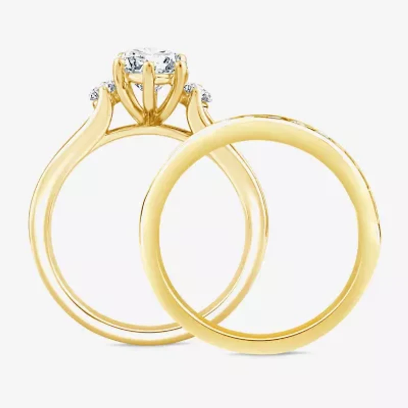 (F / Vs2) Womens 3 CT. T.W. Lab Grown White Diamond 14K Gold Marquise Side Stone Bridal Set