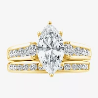(F / Vs2) Womens 3 CT. T.W. Lab Grown White Diamond 14K Gold Marquise Side Stone Bridal Set