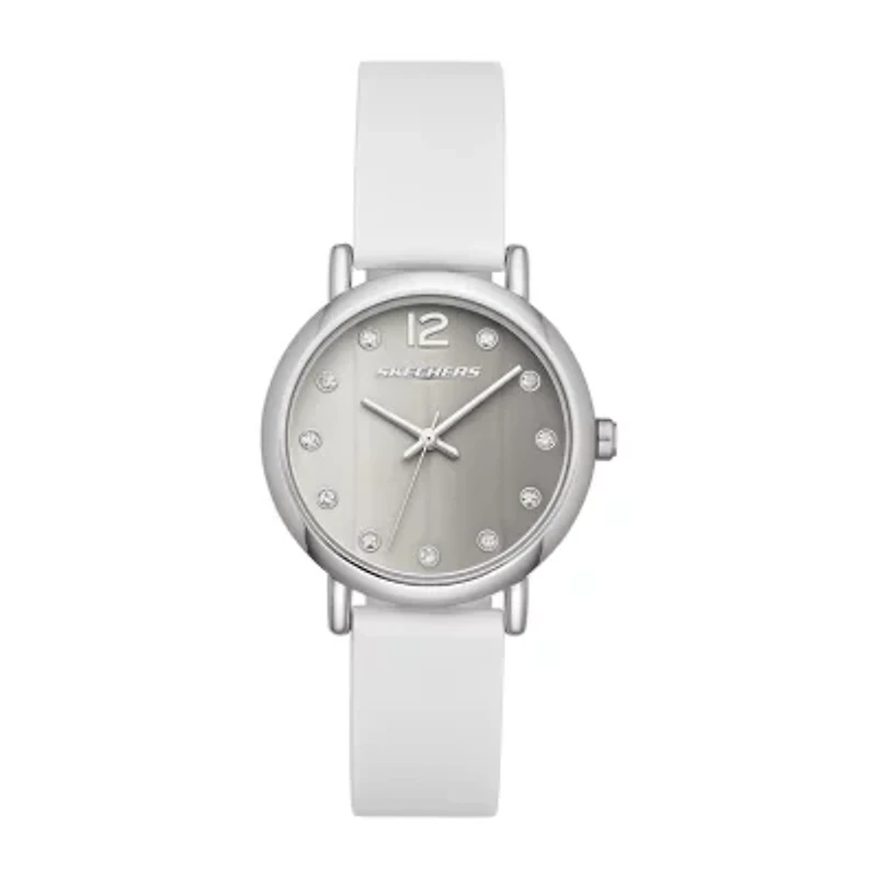 Skechers Alondra Womens Crystal Accent White Strap Watch Sr6191