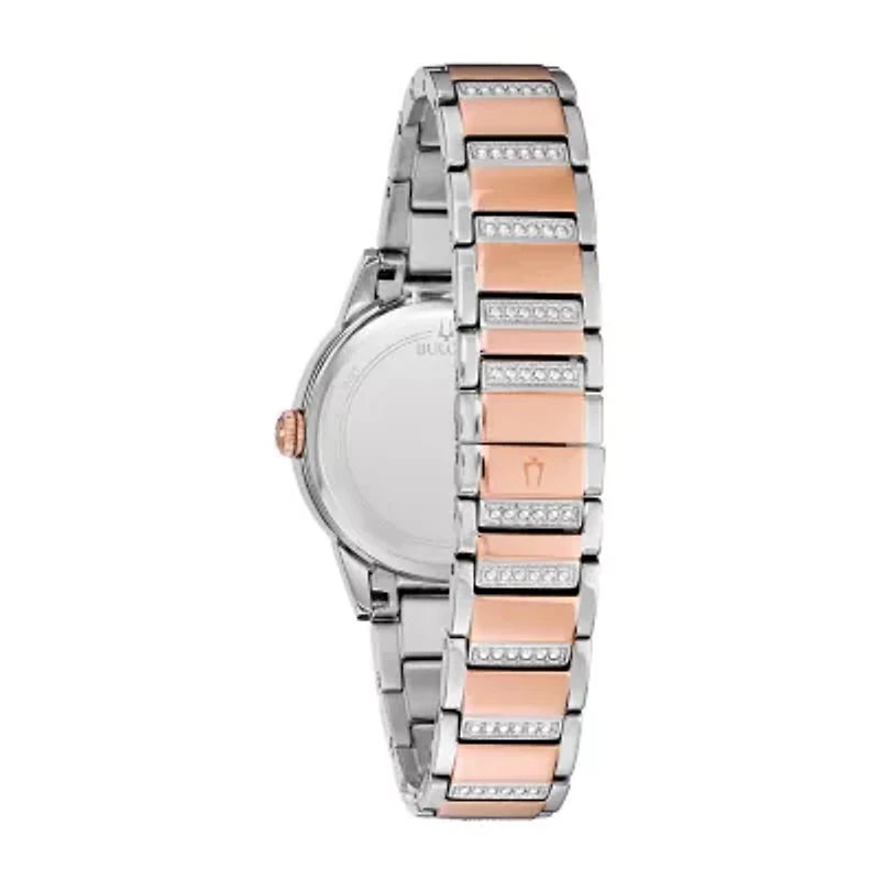 Bulova Turnstyle Womens Crystal Accent Two Tone Stainless Steel Bracelet Watch 98l246