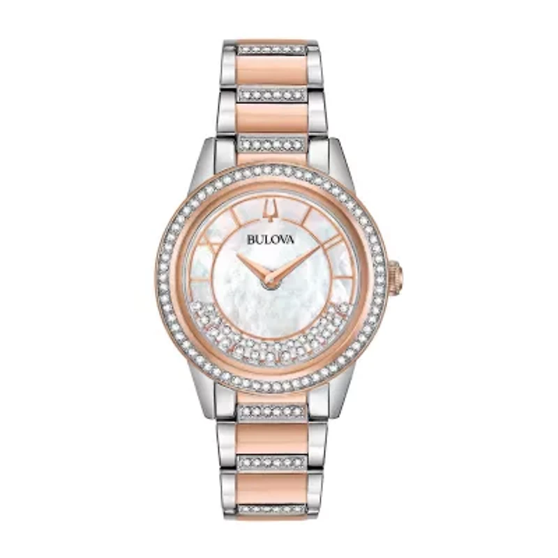 Bulova Turnstyle Womens Crystal Accent Two Tone Stainless Steel Bracelet Watch 98l246