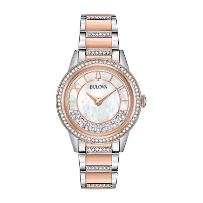 Bulova Turnstyle Womens Crystal Accent Two Tone Stainless Steel Bracelet Watch 98l246